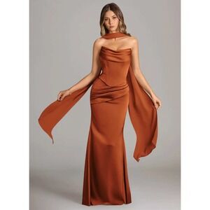 Azazie Sorrel Cinnamon Mermaid Strapless Stretch Satin Convertible Dress A12 NWT